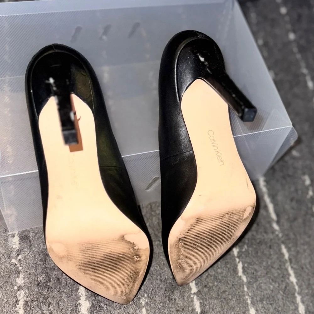 Calvin Klein Black Leather Pointed Toe Stiletto Heels